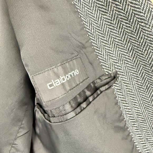 Claiborne Wool Blazer Mens 46 Gray Herringbone Tweed Sport Coat Business‎ Casual - Picture 4 of 13
